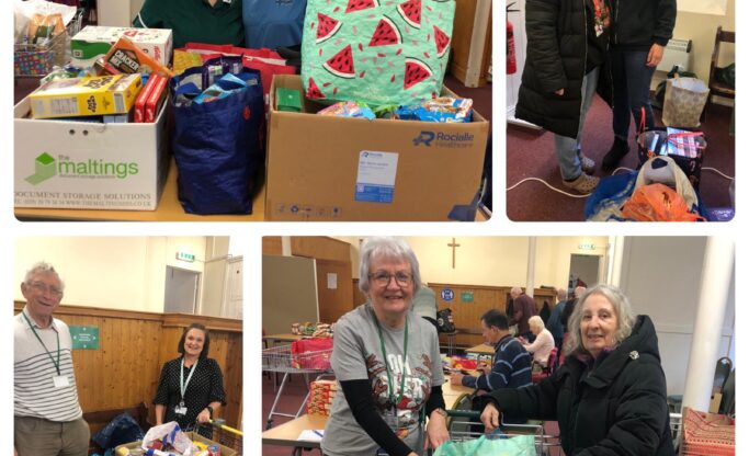 a collage of photos of foodbank donations