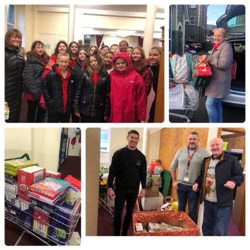 a collage of photos of foodbank donations